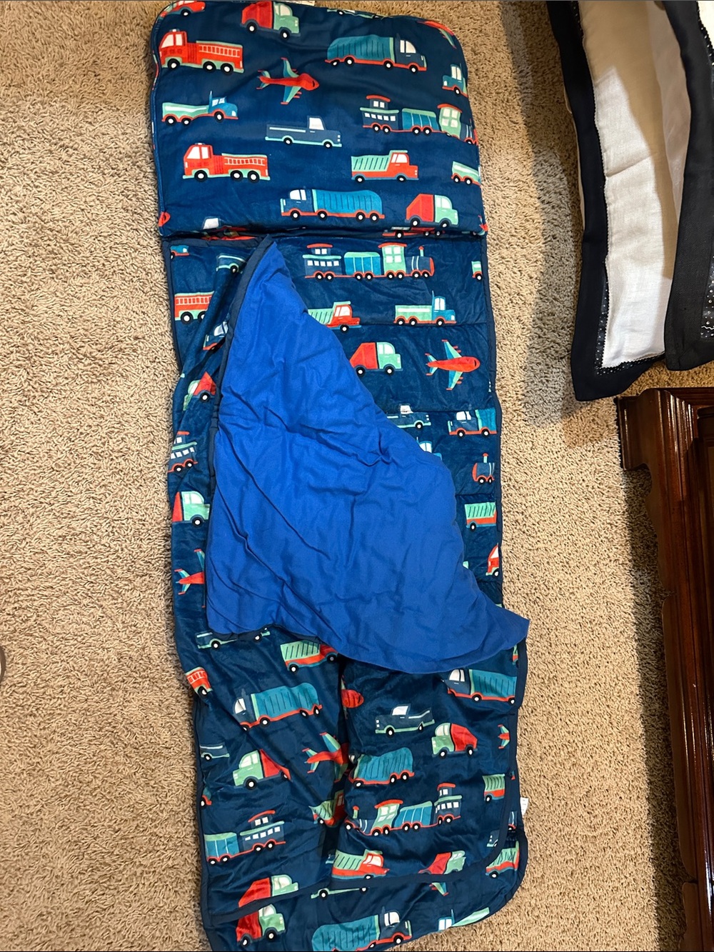Children's Navy Vehicle Print Sleep Sack with Blue Lining